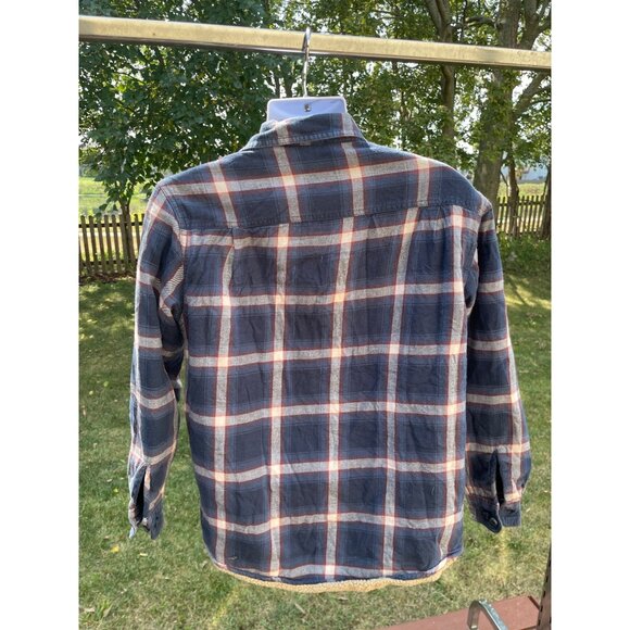 Wrangler Men Sherpa Lined Plaid Shirt Jacket S Cotton Polyester Blue Red Vintage - Picture 4 of 7